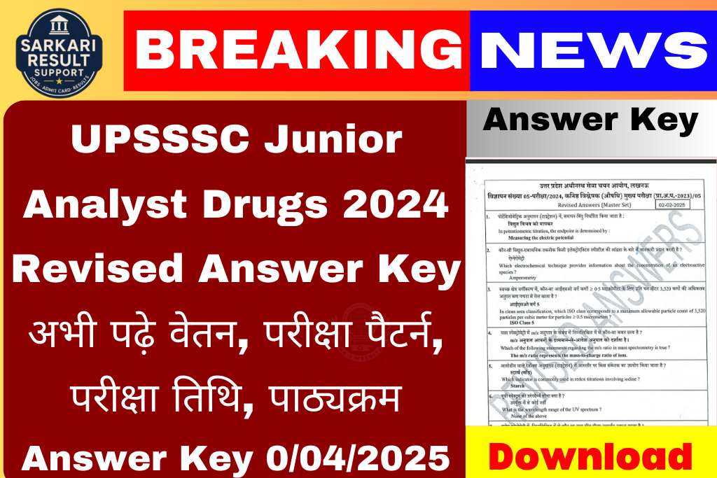 UPSSSC Junior Analyst Drugs 2024 Revised Answer Key