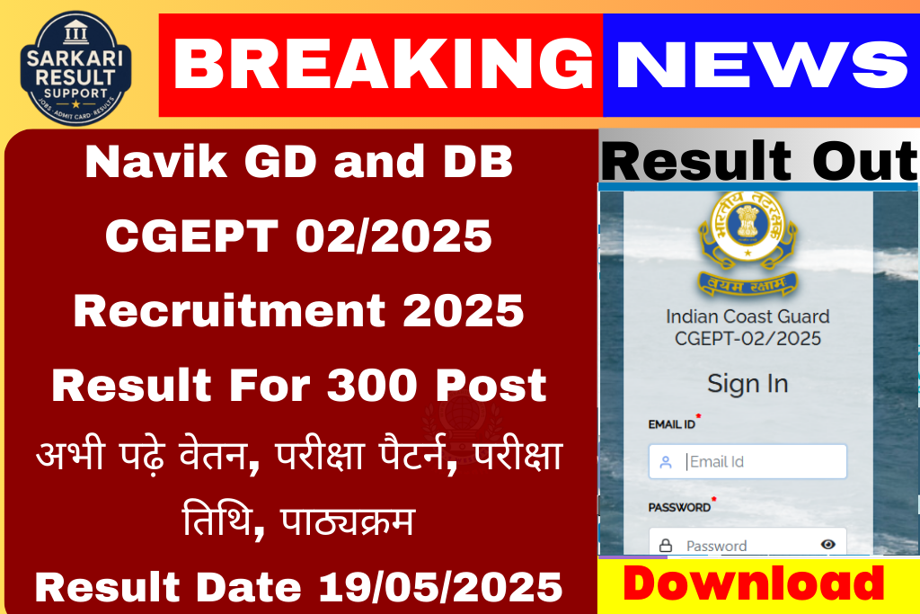 Navik GD and DB CGEPT 02/2025 Recruitment 2025 Result For 300 Post